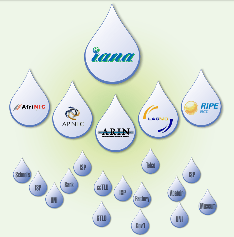 Flow of authorised IP form IANA to various bodies